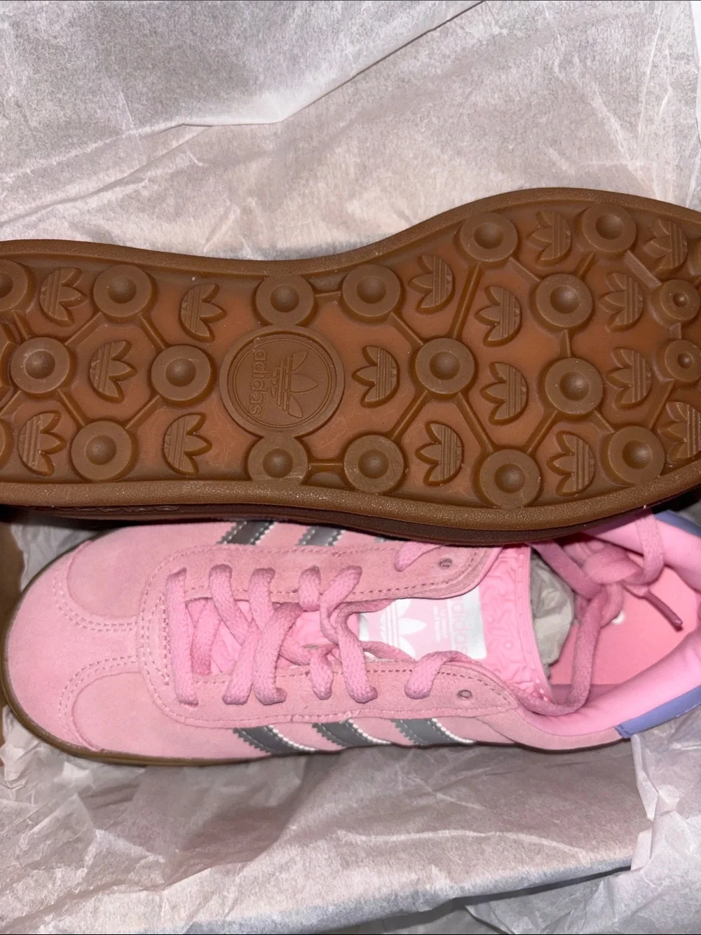 adidas Gazelle Bold Pink Suede Sneakers with Silver Stripes and Gum Sole